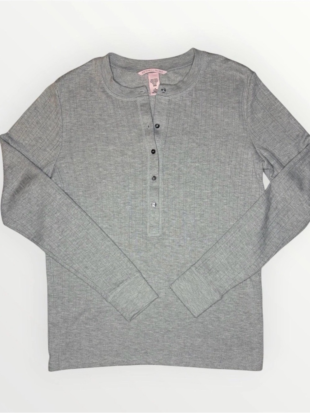 Victoria's Secret Gray Ribbed-Long Sleeve Top